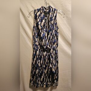 White House Black Market Faux Wrap Dress, Size 00. Blue/Cream/Black Mini